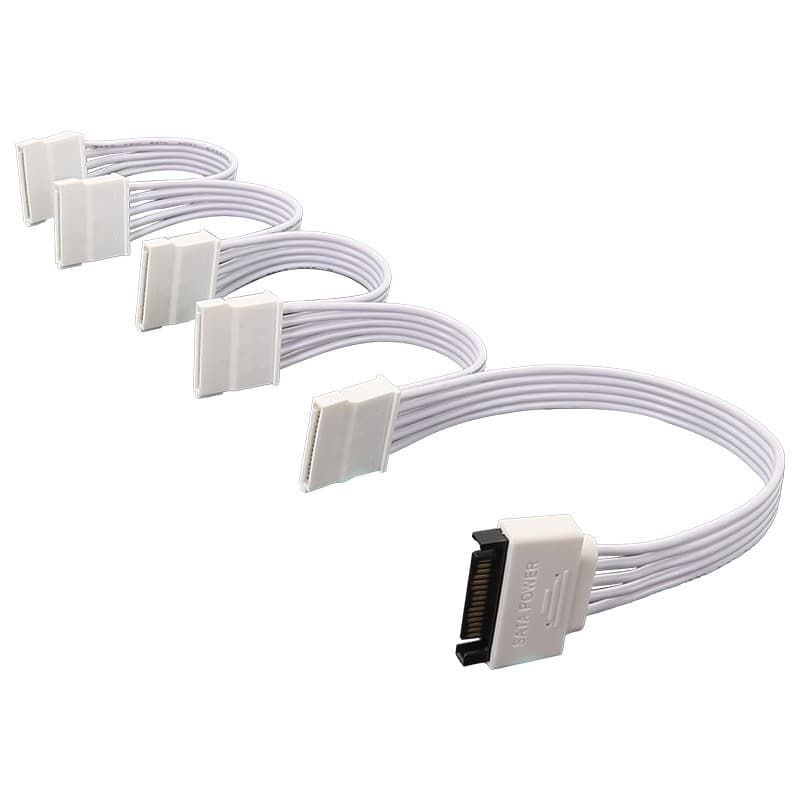 SATA 15-Pin One-to-Five Power Splitter Cable, White Hard Drive Cage Power Supply Cable with Safety Certified Pure Copper