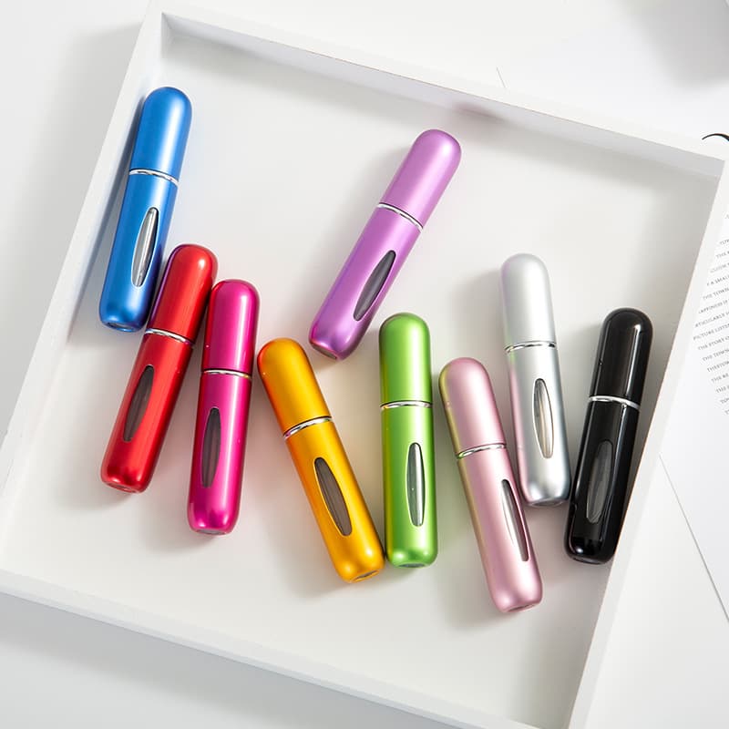 Small Window 5ml Bottom Direct Fill Perfume Refill Bottle Self-Pumping Spray Bottle Aluminum Press Recyclable Perfume Bottle