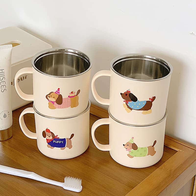 Cartoon Kids Water Cup Household Drop-Resistant Rinsing Cup High-Appearance Couple Stainless Steel Drinking Cup Baby Milk Cup