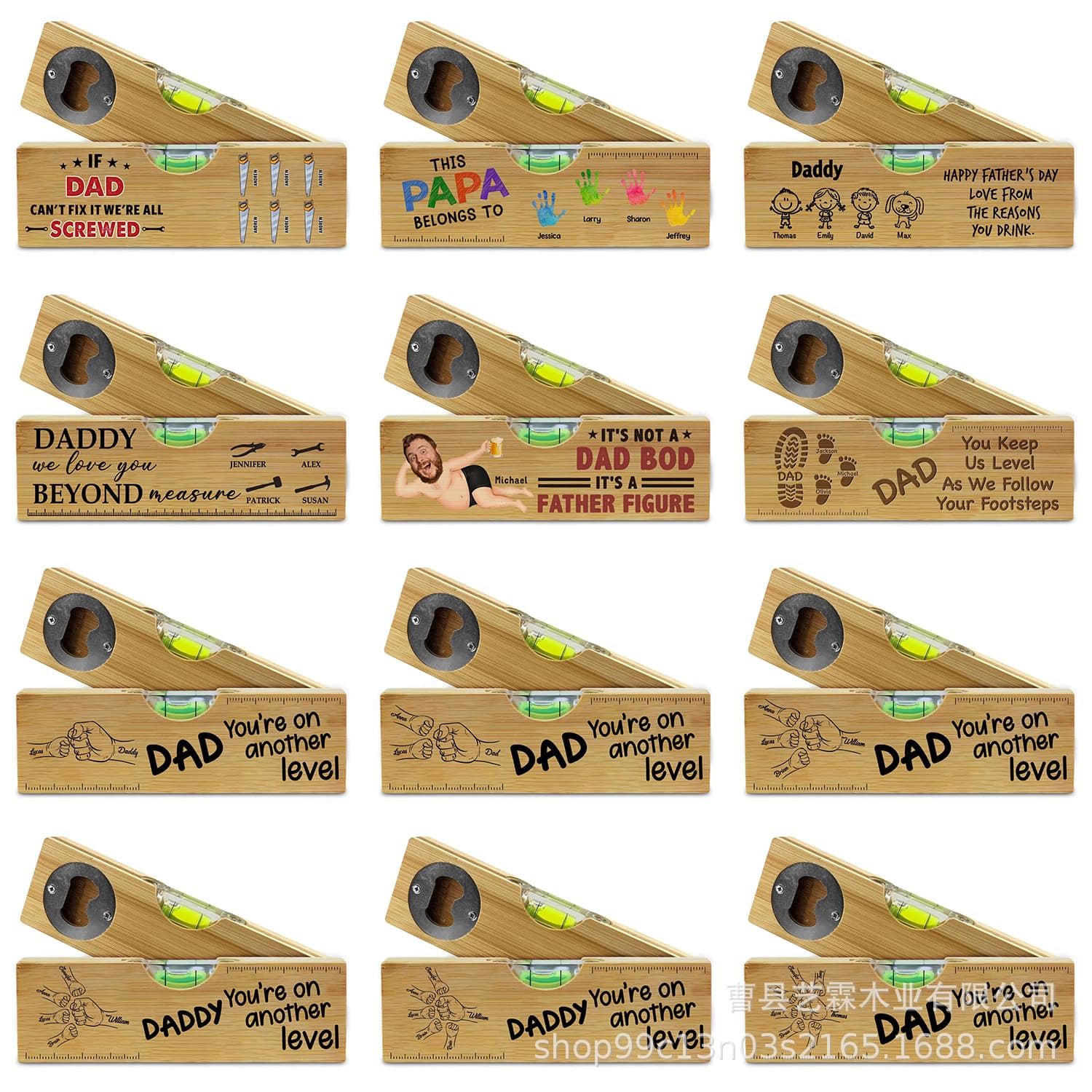Bamboo Bottle Opener with Level Engraved Pattern Dad Husband Grandpa Beer Gift Bottled Beer Bottle Opener