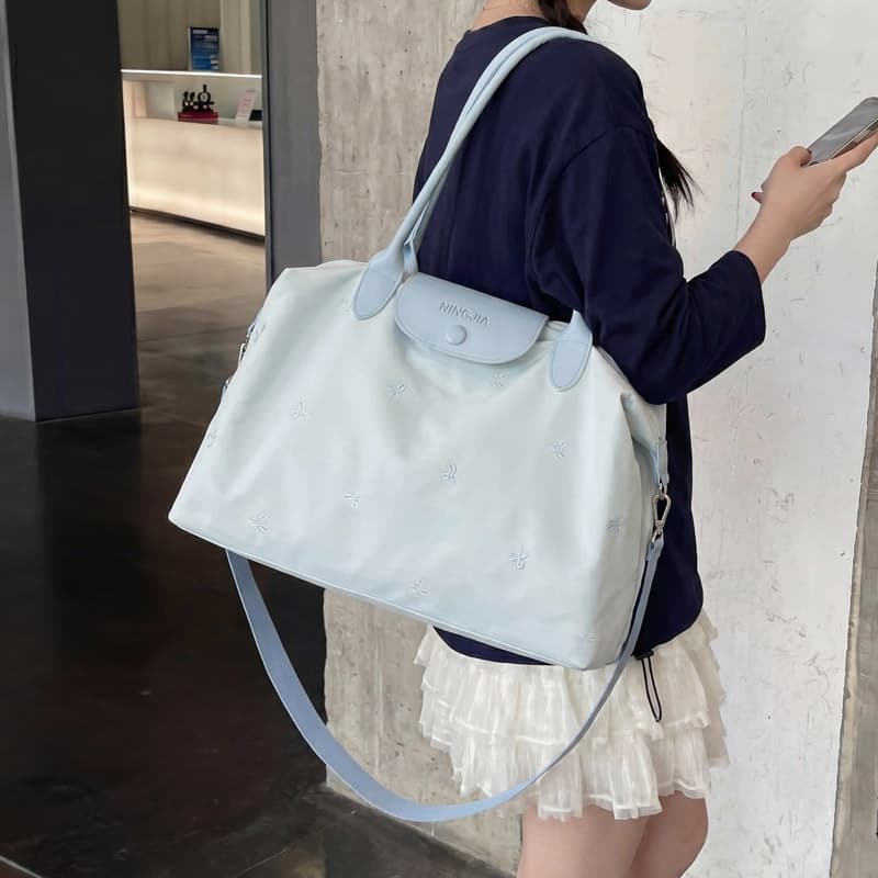 Large Capacity Travel Bag for Women, Lightweight High Appearance Handheld Fitness Bag, Bow Embroidery Maternity Hospital Bag