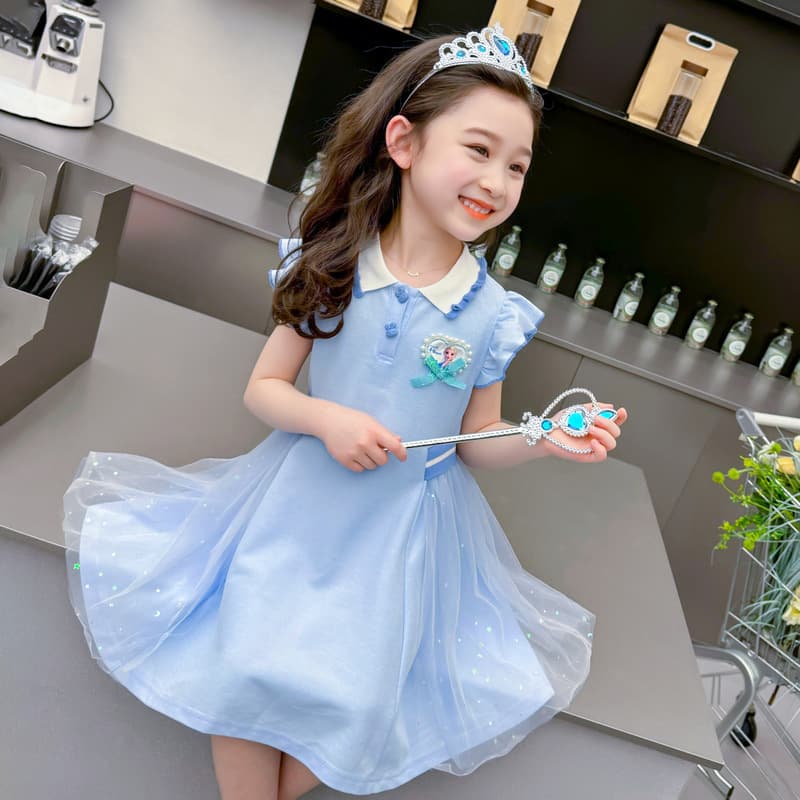 2026 Girls Polo Dress Princess Dress Summer Children's Dress Elsa Style Chiffon Fabric