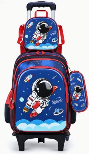 Schoolbag Elementary Student Trolley Backpack 3-Piece Set for Kids Grades 3-6, Shoulder Bag with Push Cart, Cross-border