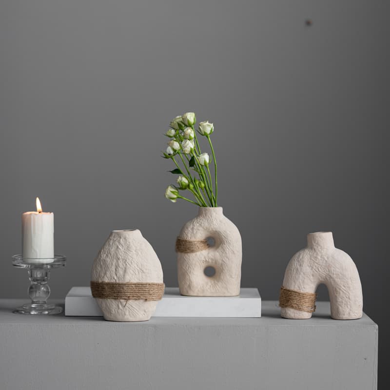 New Earth Glaze Small Flower Insert Simple Rope-Tied Ceramic Vase Creative Home Decoration Craft Ornament Cross-Border Wholesale