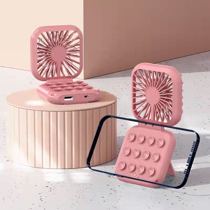 Factory Neck Hanging Foldable Plastic USB Small Fan with Built-in Phone Suction Cup Stand, High Capacity 5000mAh