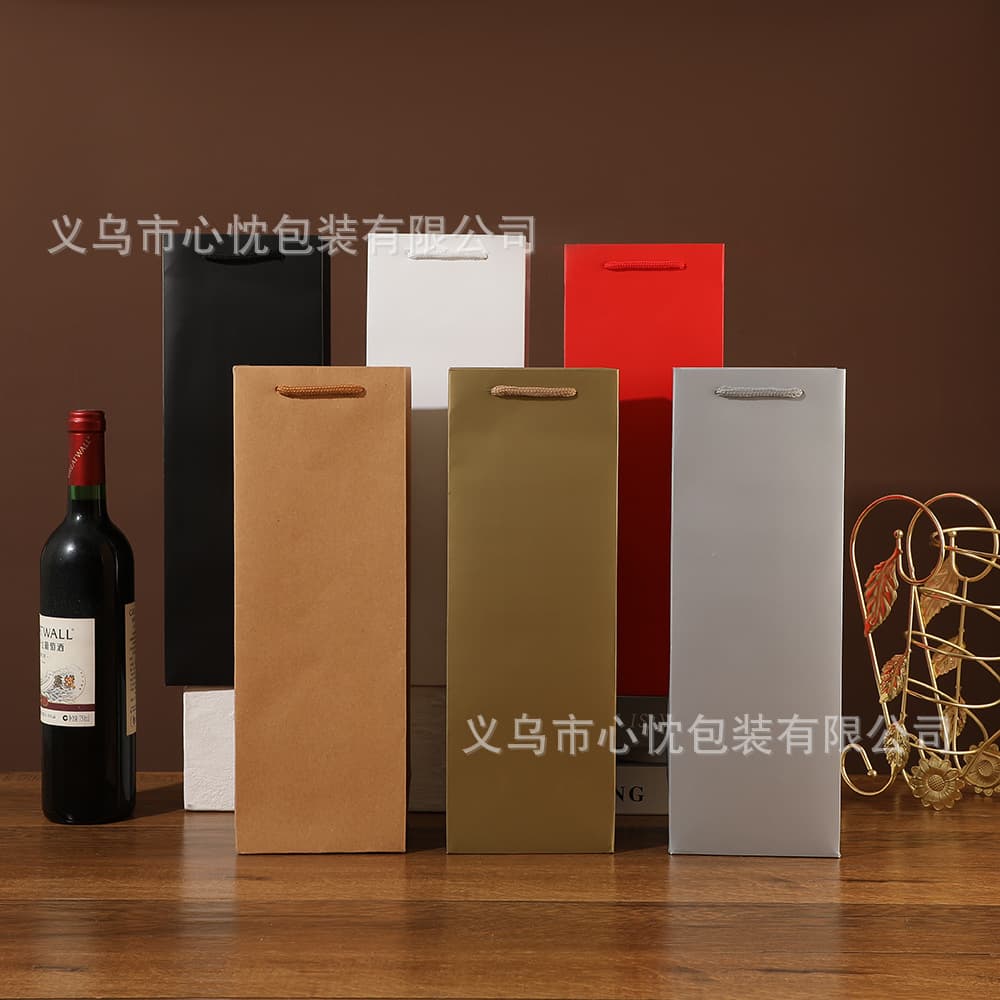 Red Wine Gift Bag Single Bottle Thickened Kraft Paper Wine Bag Premium Red Wine Gift Bag Business Gift Giving In Stock Wholesale