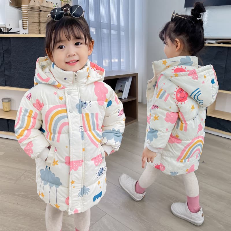 2025 New Children's Down Cotton Coat Mid-Length Korean Style Baby Cute Thickened Cotton Coat