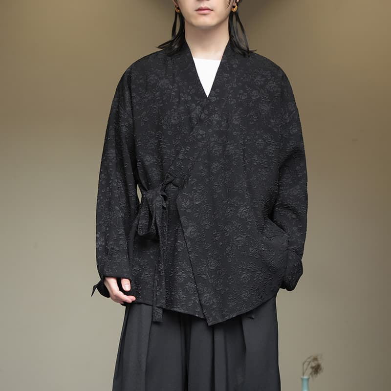 2024 Spring/Summer New Chinese Style Men's Retro Casual Jacket Hanfu Cardigan New Chinese Style Slanted Placket Long Sleeve Taoist Robe