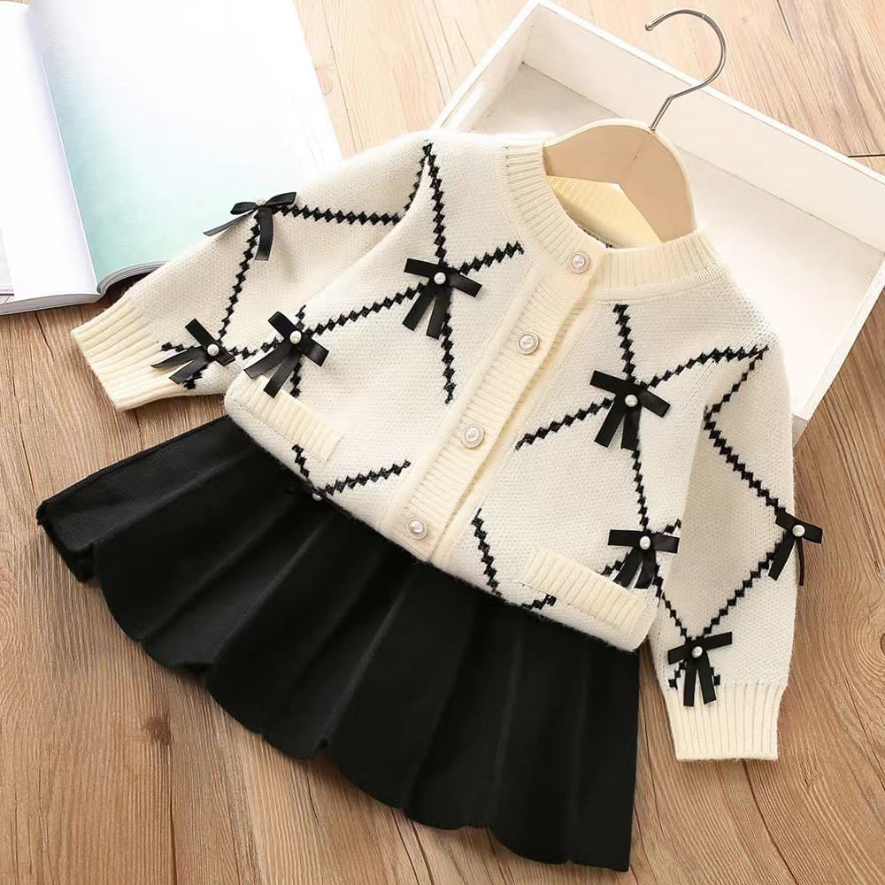 Girls Sweater Skirt Set Children's Clothing Knitted 2022 Autumn and Winter New Baby Girl Pleated Skirt Top Jacket Set