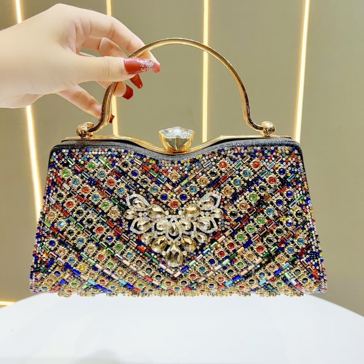 Cross-border Women's Large-Capacity Elegant Evening Dress Bag, Socialite Bag, Cheongsam Bag, Banquet Bag, Women's Crossbody Handbag with Rhinestones
