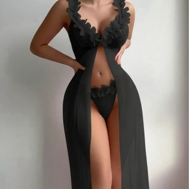 Amazon Lingerie European American Sexy Digital Print Camisole Long Nightgown Slit Cross-border Long Dress