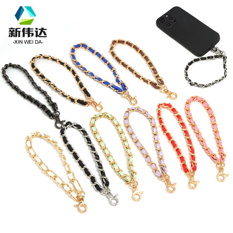 New mobile phone case lanyard metal small fragrant mobile phone hanging chain anti-fall wrist jewelry accessories leather hand chain