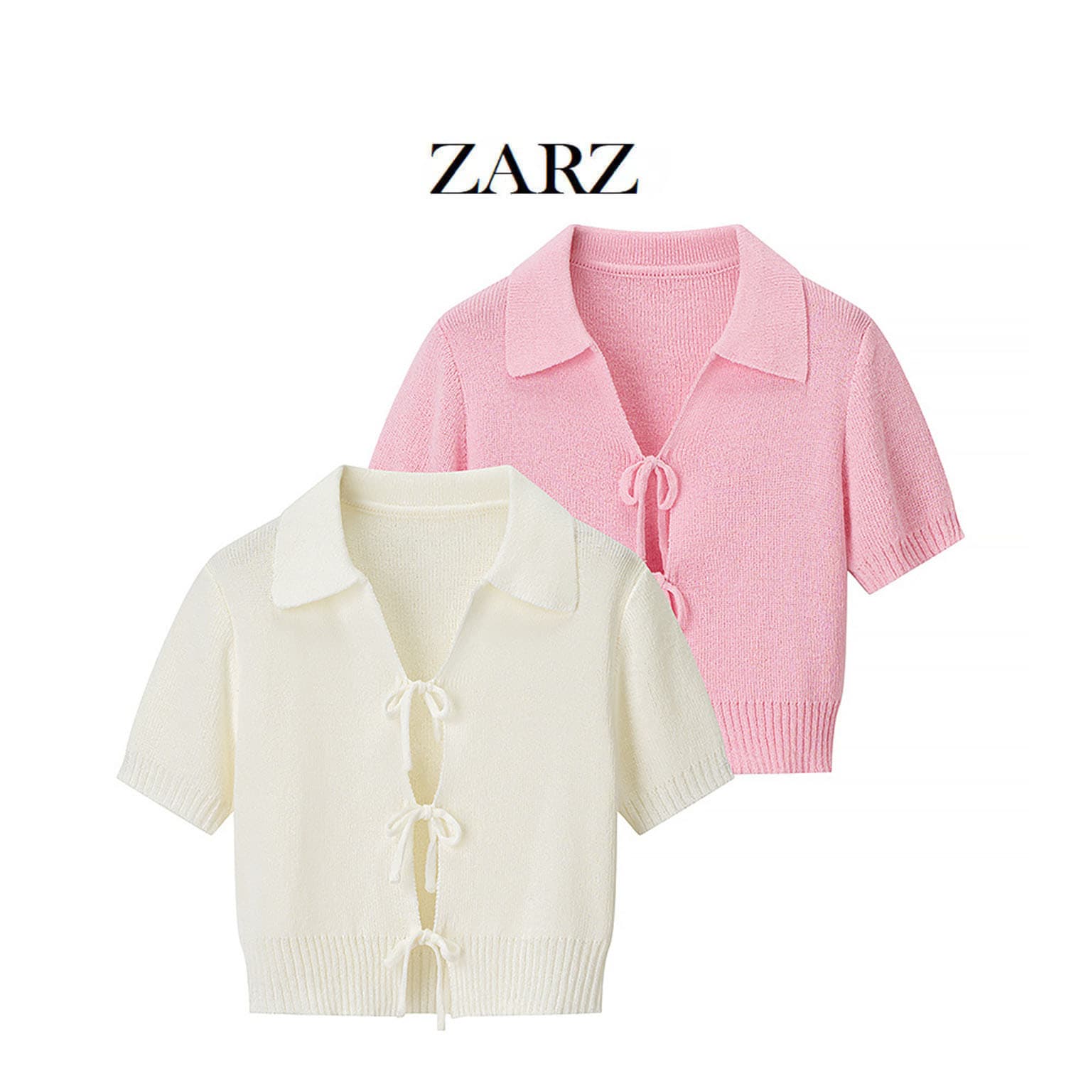 Zarz Homemade European and American Style New Women's Clothing, Fashionable and Casual Short-Sleeved Lace-Up Knitted Cardigan