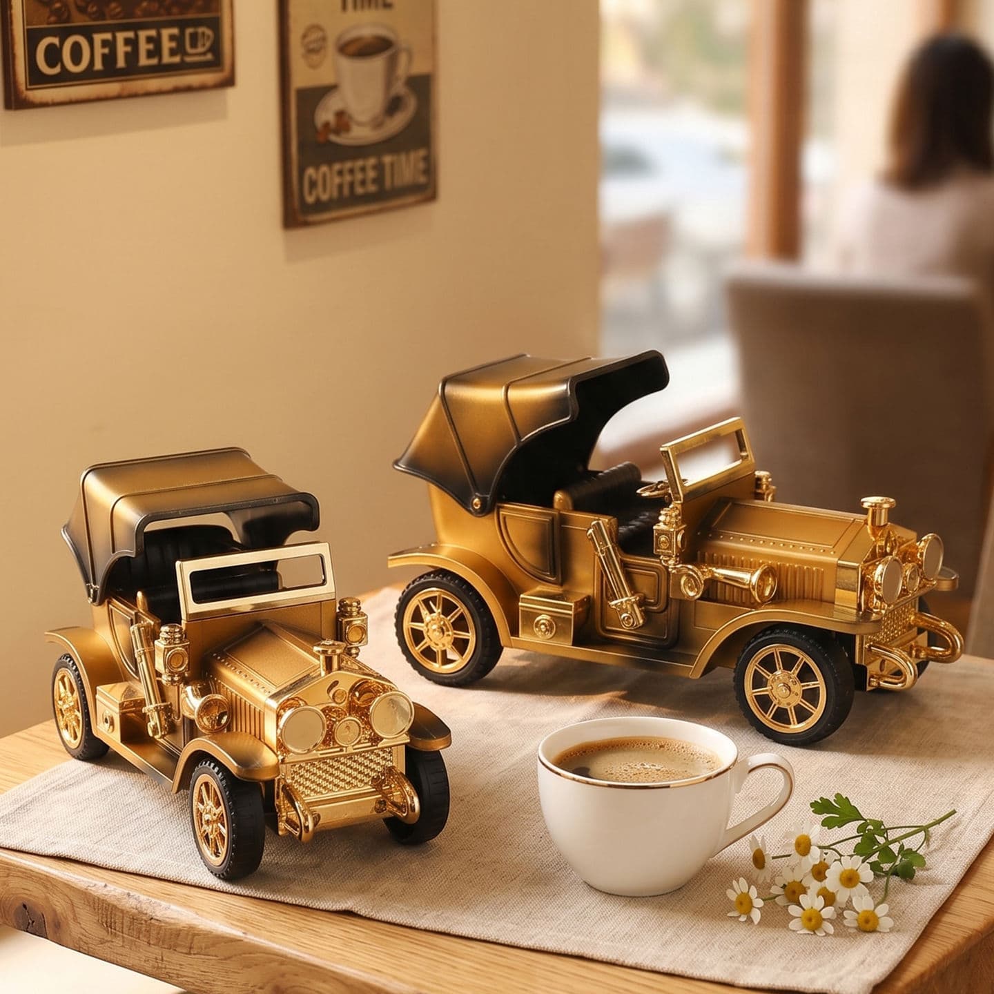 European retro convertible classic car music box home desktop decoration simulation car model music box small ornaments