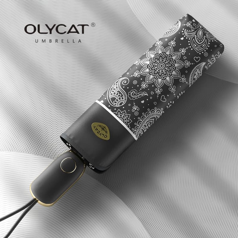 OLYCAT Paisley Automatic Umbrella Black Coated Sun Protection British Style Folding Umbrella for Women