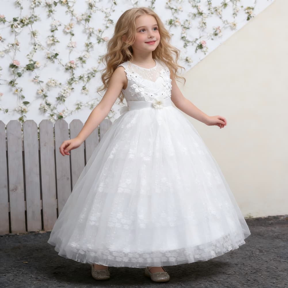 Princess Long Dress Kids Lace Puffy Skirt Wedding Dress Formal Gown for Girls Ages 8 And Above 140cm And Above Stock Available