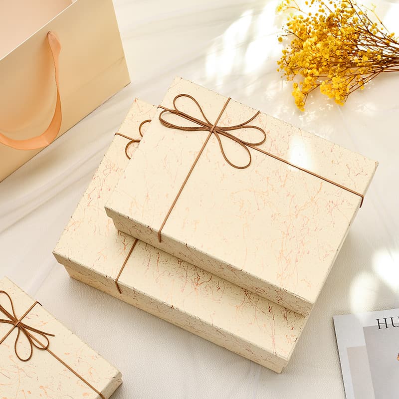 Luxury Marble Texture Gift Box with Raffia, Premium Birthday Gift Packaging Box Empty
