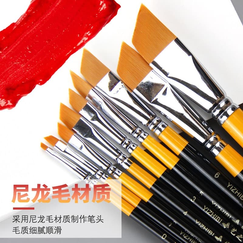 Yizhibi 972 Nylon Slant Tip Brush, Slant Brush for Watercolor, Gouache, Acrylic, Oil Painting Design Brush, Pattern Brush