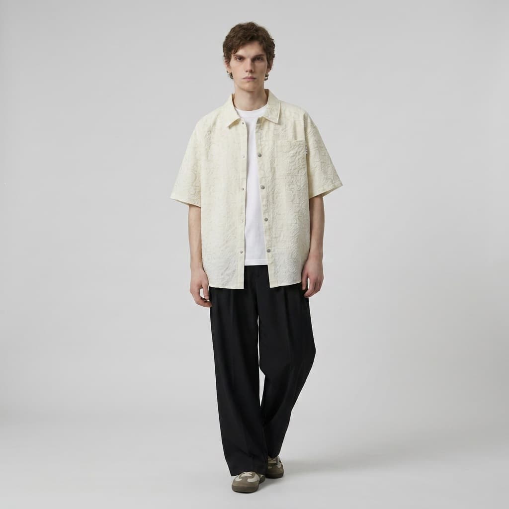 2026 New Summer Trend High Street Shirt Men's Loose Large Size Thin Jacket Men's Simple Short-Sleeved Shirt