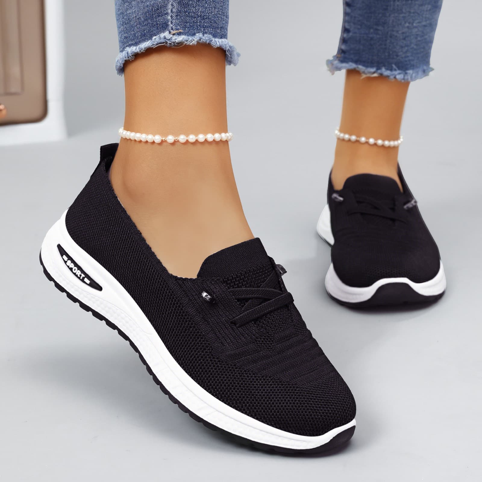 Summer Shallow Slip-On Cloth Shoes, Soft Breathable Knit Shoes, Lightweight Mother's Flats, Summer Women's Mesh Shoes