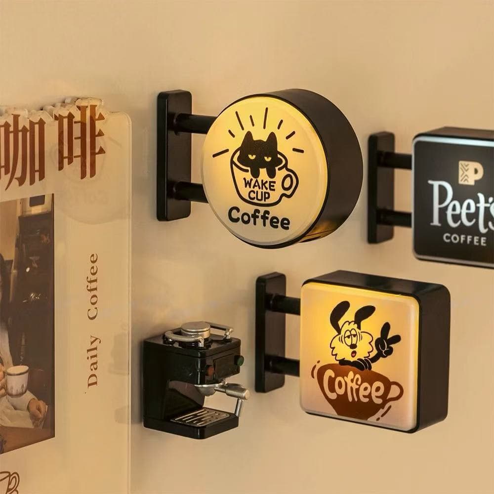 Coffee Corner Creative Atmosphere Light Sign Fridge Magnet Light-Up Magnetic Home Miniature Pegboard Coffee Shop Glowing Decoration