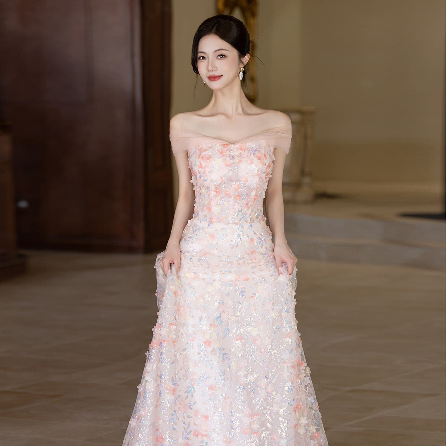 Pink Engagement Evening Dress for Women, Light Luxury Niche Style, Toast Dress, Birthday Party Performance Dress, Adult Ceremony Fairy-Like Dress