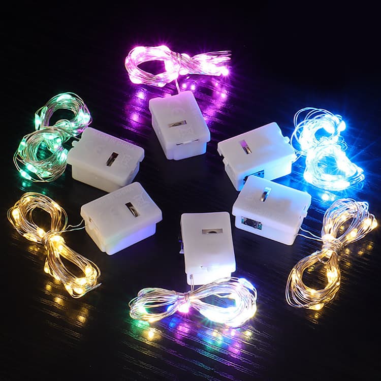 Bulk wholesale LED button battery small white box colored flower string lights for Christmas tree decoration copper wire ambiance string lights