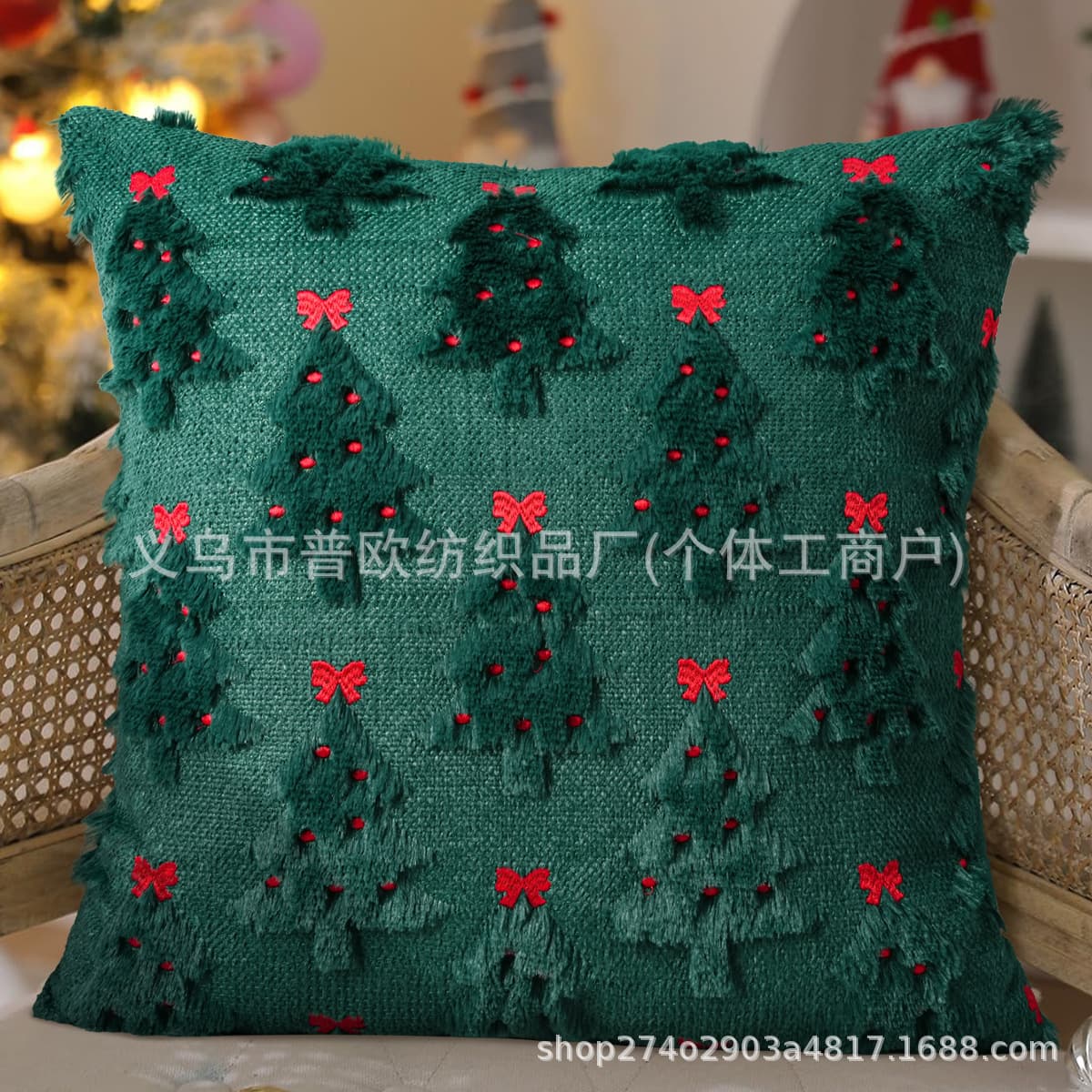 New Christmas Bow Plush Pillowcase for Living Room, Party Decoration, Bedside Tablets (Cross-border Amazon)