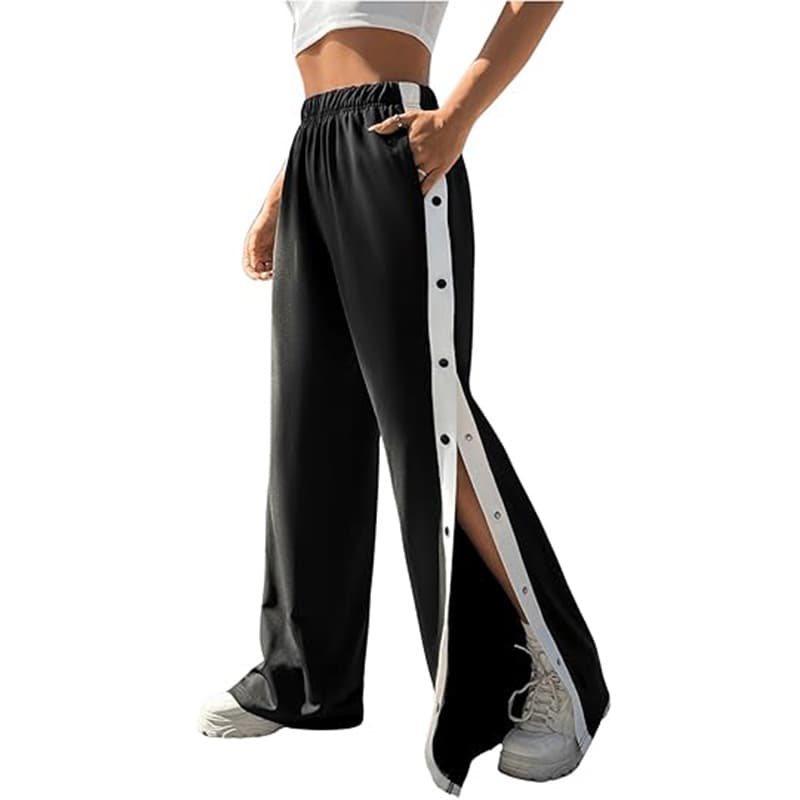 Cross-border European and American Summer Casual Sports Pants Trendy Loose Trousers New Contrast Color-breasted Wide-leg Sweatpants for Women