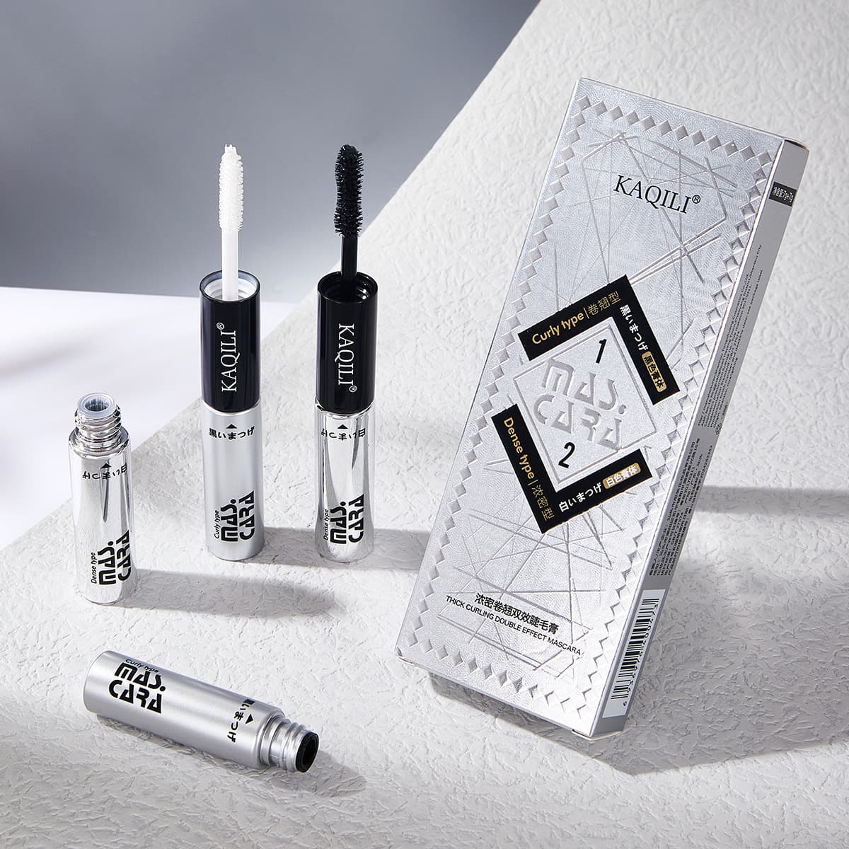 Kaqili Volumizing and Curling Dual-Effect Mascara, Waterproof, Sweatproof, Smudge-Proof, Curling, Lengthening, Long-Lasting Mascara