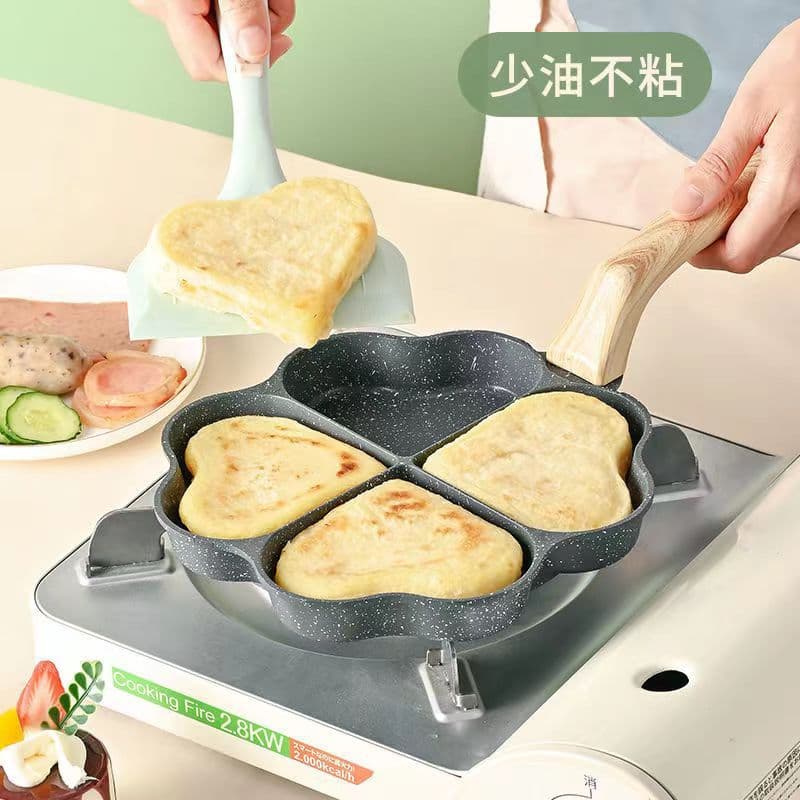 Household Marble Stone Heart Four-Hole Egg Frying Breakfast Pan Mini Egg Frying Non-Stick Egg Dumpling Pan Burger Frying Pan