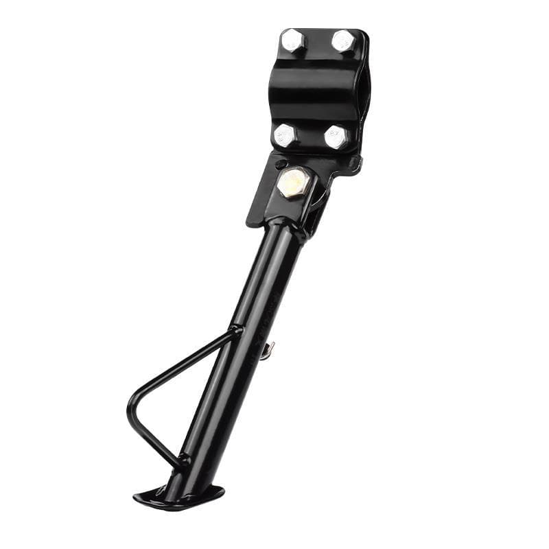 Electric vehicle side stand, electric scooter modification, angled kickstand, motorcycle add-on side stand, single leg stand, side support frame