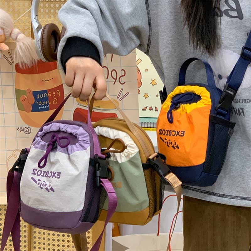 2026 Spring New Contrast Color Niche Sports Crossbody Bag Casual Small Bag Street Couple Style Shoulder Bucket Bag
