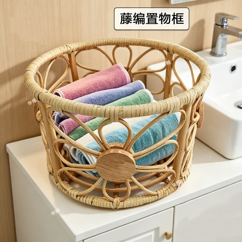 Natural Indonesian rattan photography basket large capacity bathroom towel basket home hotel clothing storage clothes basket storage