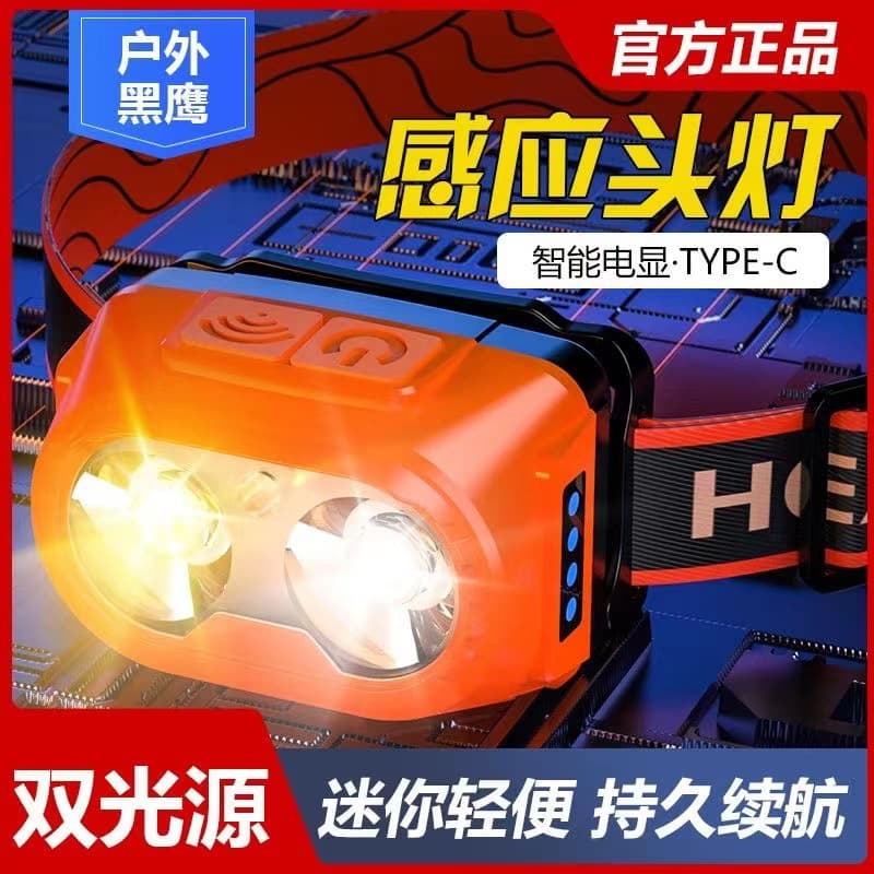 New LED strong light outdoor camping induction headlight Type-c rechargeable hiking waterproof COB head-mounted night fishing light