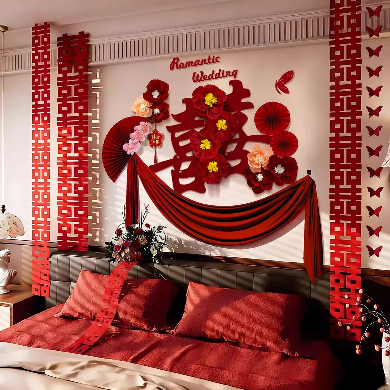 Wedding room atmosphere, happy wedding decoration set, men's and women's living room sofa, bedroom bedside, high-end decorative latte art