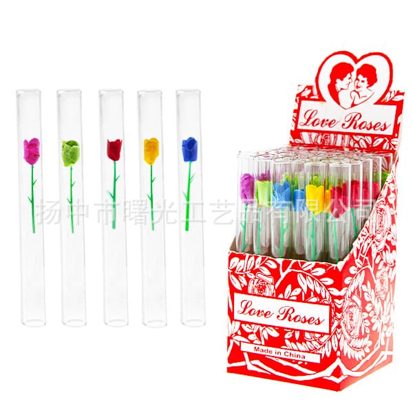 Factory Direct Glass Flower Tube 100mm LOVE ROSE Glass Straw Straight Tube Pipe