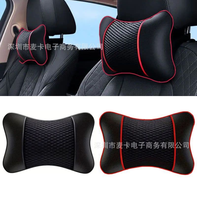 Car Headrest Neck Support Pillow Full Leather Polyester Mesh High Elasticity Independent Pillow Core Breathable Seat Pillow