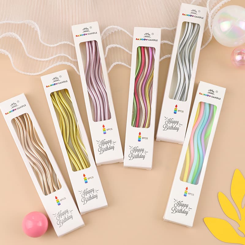 Curved Curved Birthday Candle Rainbow Baking Holiday Party Cake Decoration Creative Internet Celebrity Gold-plated Threaded Candle