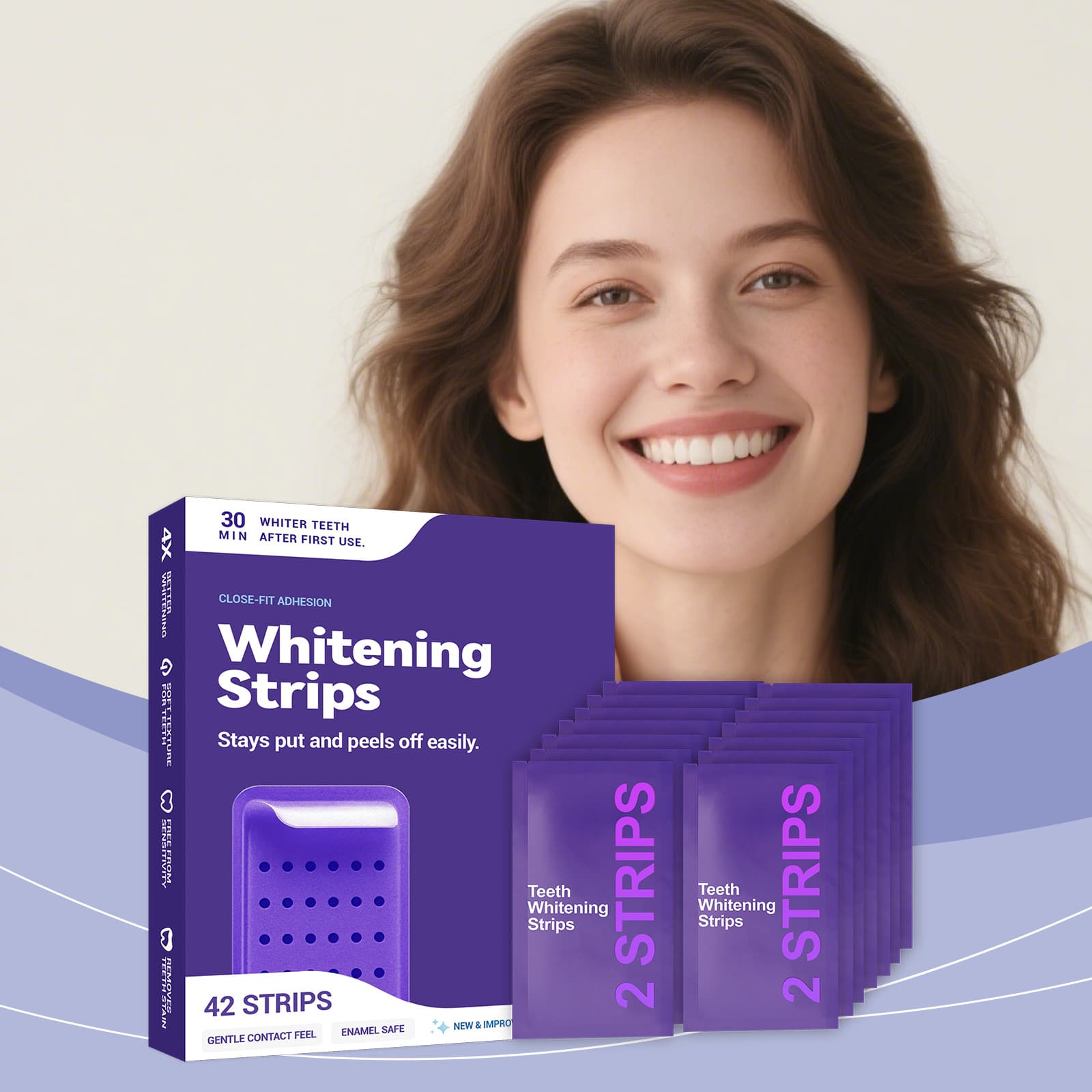 Purple Teeth Whitening Strips Gentle Cleaning of Tartar Care for Bright and Shiny Teeth Daily Portable Easy-to-Use Dental Care Strips