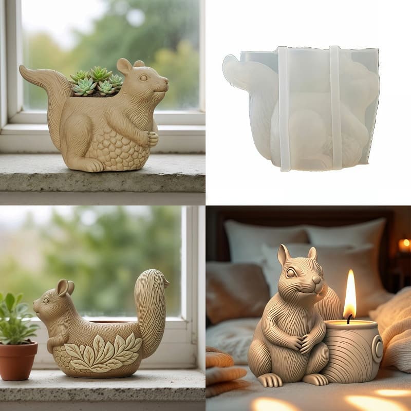 Squirrel Backpack Flowerpot Silicone Mold DIY Epoxy Cute Squirrel Plaster Flowerpot Pen Holder Candle Cup Mold