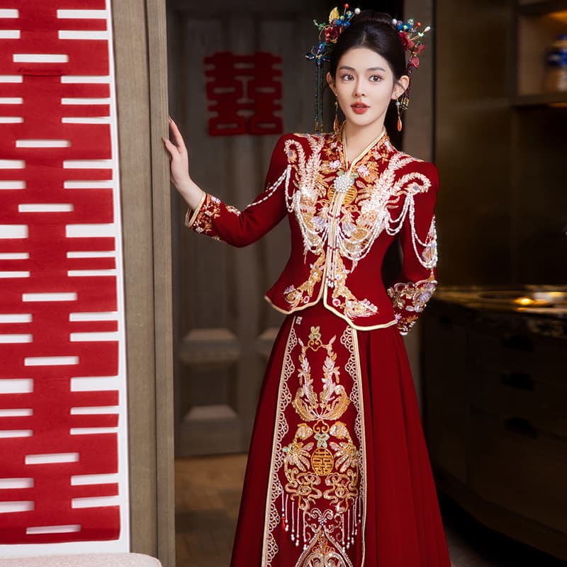 2026 New Heavy Craft Xiuhu Suit Bride Chinese Wedding Dress Gown High-End Luxurious Marriage Xiuhu Suit