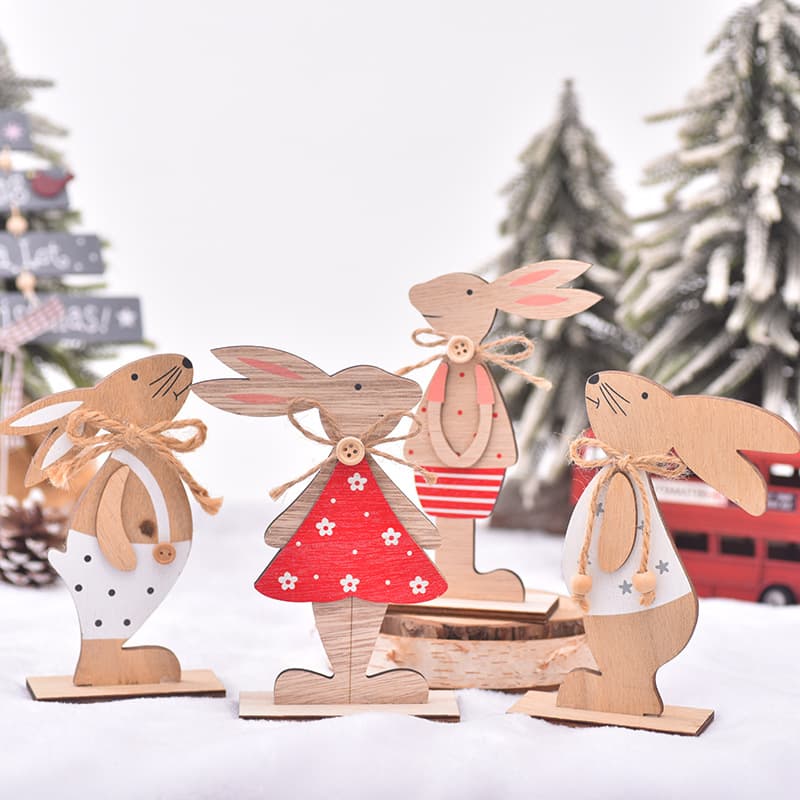 New Easter Wooden Craft Rabbit Ornament Easter Decoration Rabbit Wooden Craft Decorative Ornament