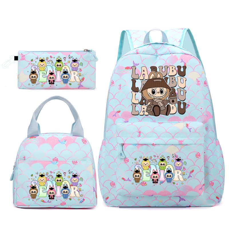 Cross-border Princess Three-Piece Set Backpack Student Large Capacity School Backpack Insulated Lunch Bag Pencil Case