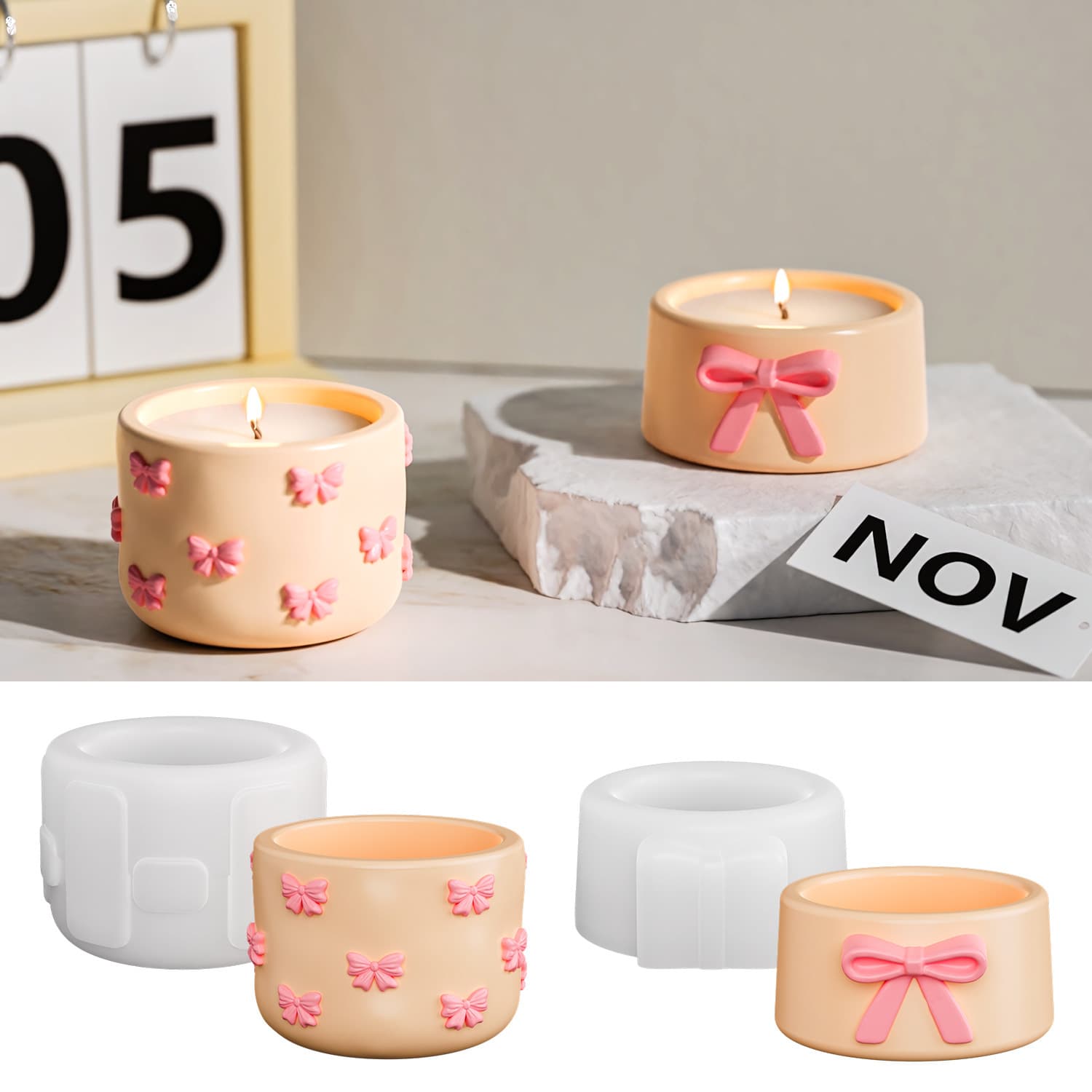 Zhongcheng diy size bow storage jar silicone mold candle aromatherapy cup gypsum ornament glue mold