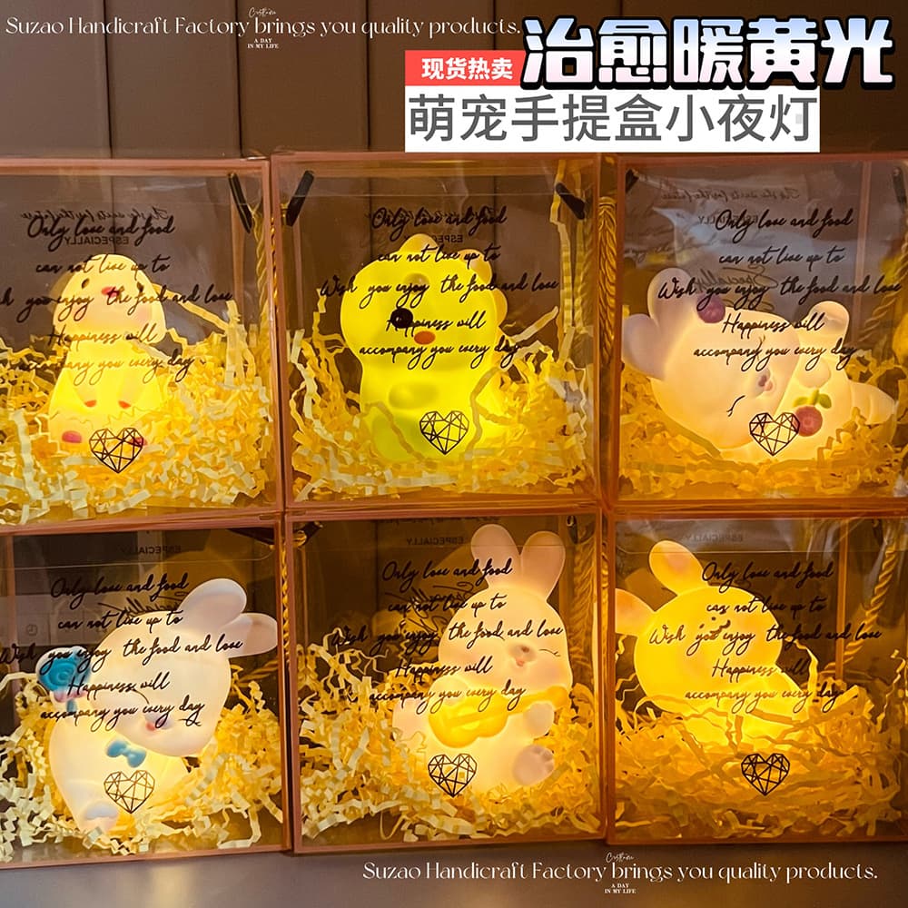 Wholesale Cute Cartoon Rabbit Dinosaur Handheld Box Night Light Bedroom Lovely Resin Ambiance Night Light Night Market Stall