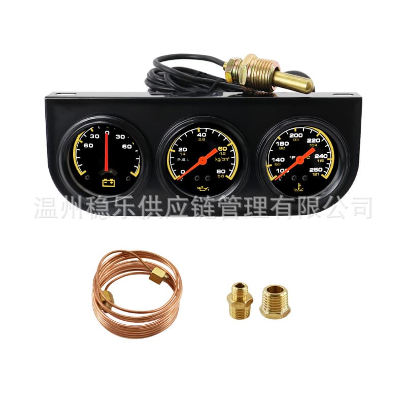 52MM Triple Gauge Combo 3-in-1 Voltage Oil Pressure Water Temperature Gauge Universal Car Modification Instrument