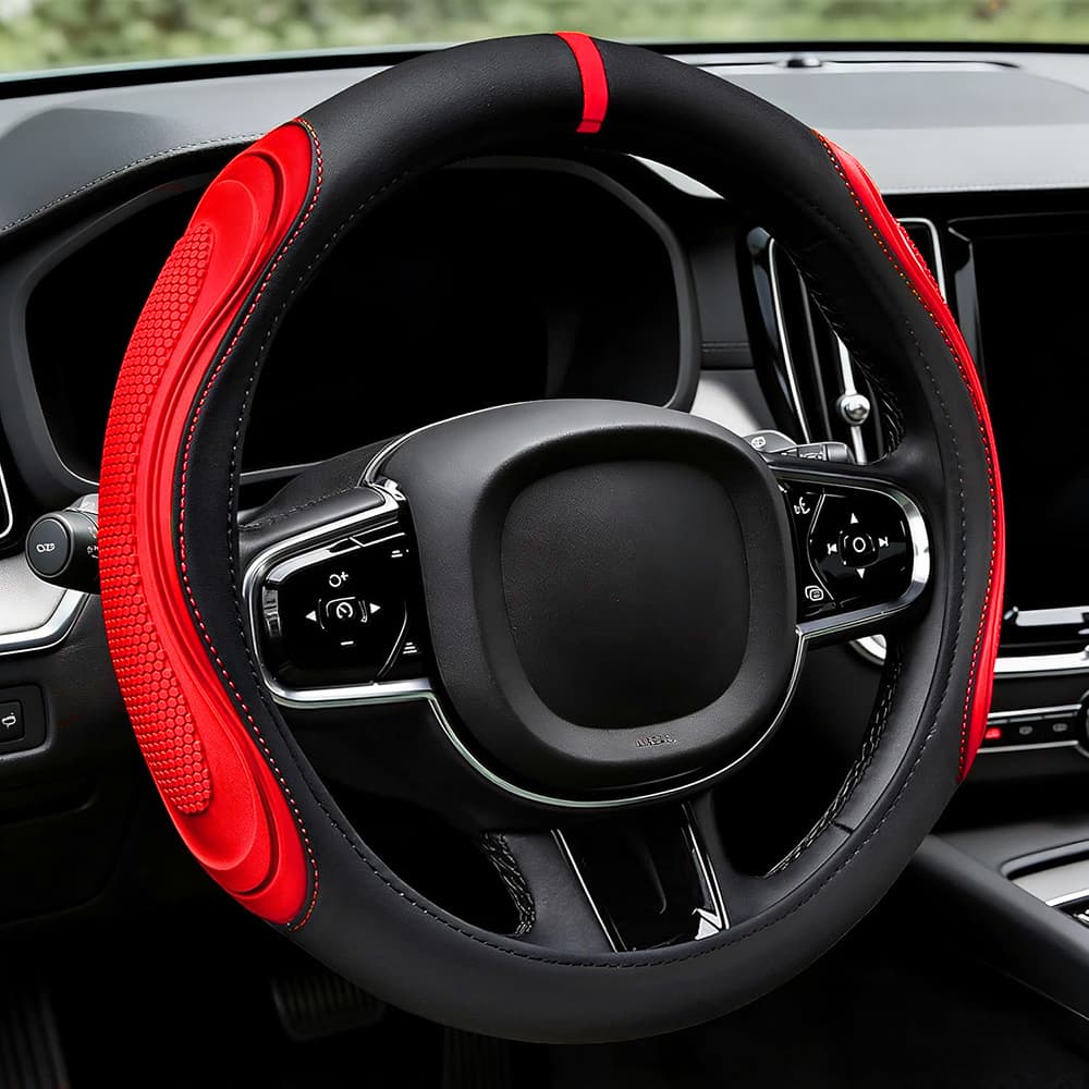Manufacturer wholesale leather film steering wheel cover, universal for all seasons, non-slip, wear-resistant, return to normal logo, popular car handle cover