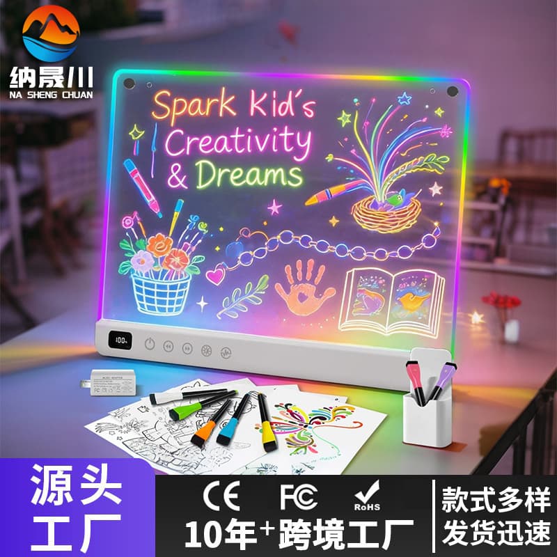 Erasable diy children's luminous drawing board anti-scratch handmade toy writing board Halloween rechargeable night light