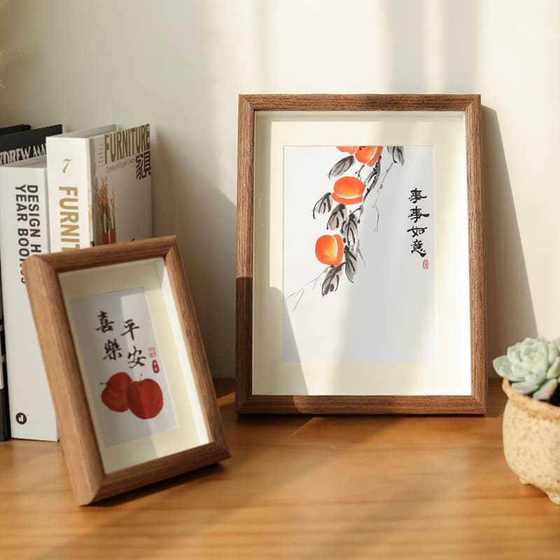 3D hollow wooden photo frames for tabletop or wall mounting in 5", 6", 7", 8", A4, A3 sizes, new Chinese style calligraphy and painting cardstock frames wholesale.